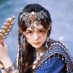Vintage Ethnic Head Chains Hanfu Hair Accessories Colorful Bead Headddress Gypsy Tribal Afghan Dress Headpiece Indian Jewelry