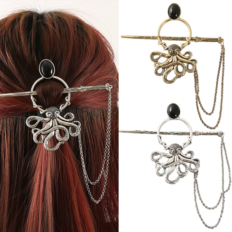 Retro animales vikingos pulpo palillos para el cabello ropa para el cabello mujer peinado pinza para el cabello