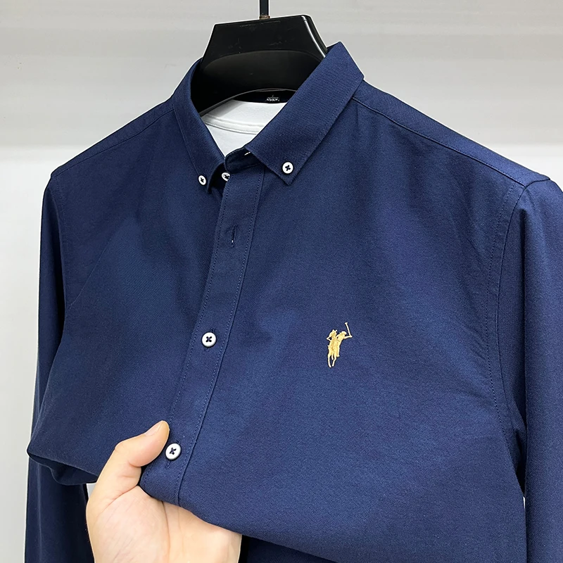 Pure Cotton High-end Embroidered Shirt Men's Long Sleeved Shirt, Spring and Autumn Business Casual Men's Fashion Brand Shirt