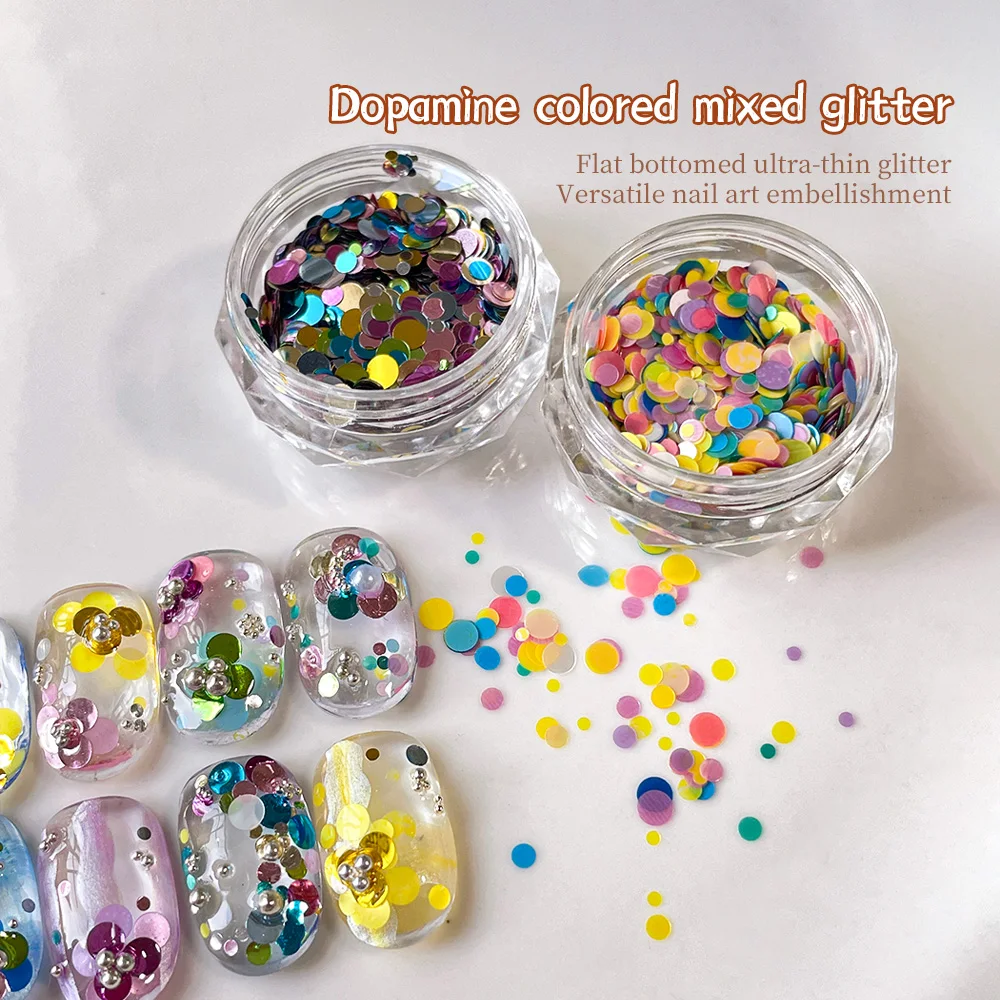 KANIU Mix Colorful Round Nail Glitter Ultra-Thin Flat Glitter Assorted Sizes Nails Shiny Paillettes DIY Polka Dot Nail Art Decor