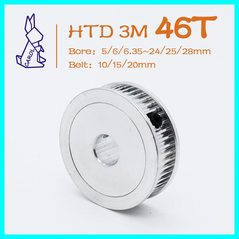 

46Teeth HTD 3M Synchronous Pulley Gear Bore 5/6/8~24/25/28mm Belt Width 10/15/20mm HTD3M Pulley Wheel 46 Teeth 46T Timing Pulley