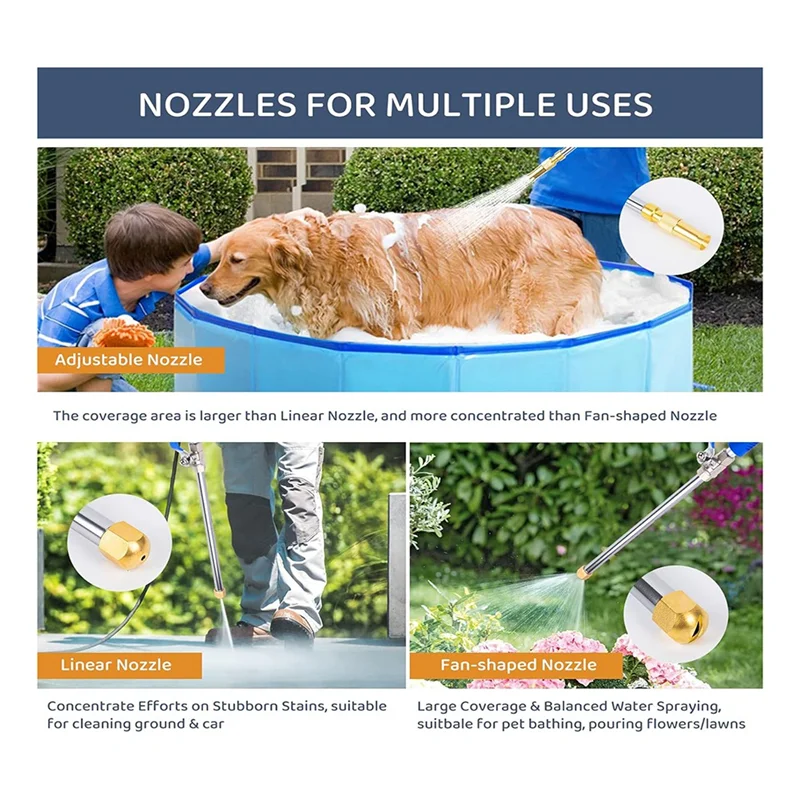 

ABLL-High Pressure Jet Nozzle Power Washer Wand For Garden Hose, With 3 Different Nozzles And Hose Quick Connectors