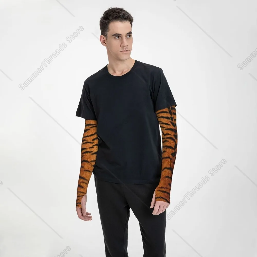 Tiger Print Arm Sleeves Cover Summer Sun Protection Arm Sleeves For Men Women Baseball Cycling Golf Running