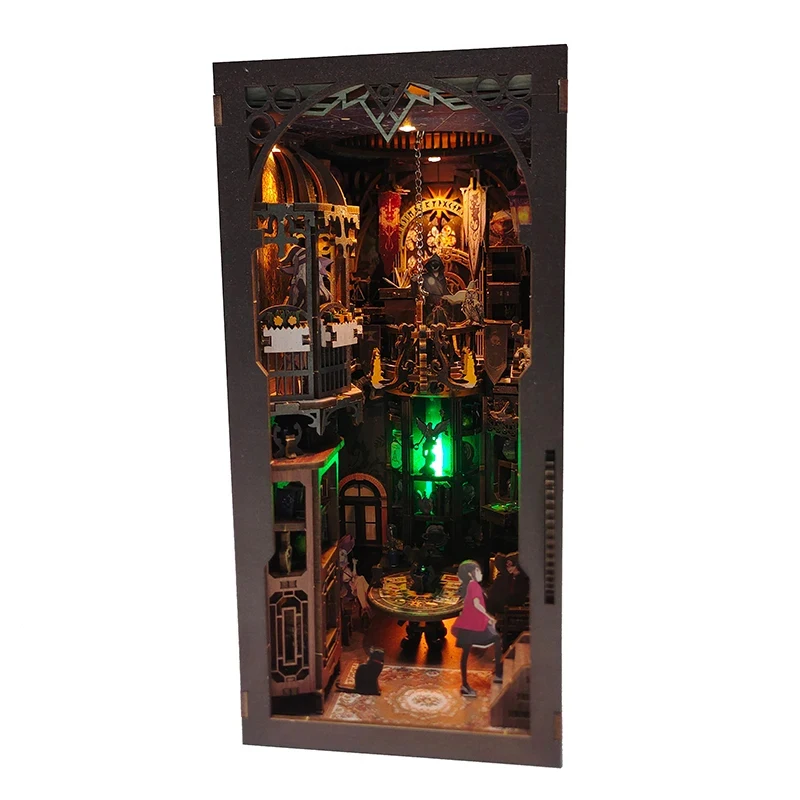 

OUZEY Wooden Tarot Divination House Book Nook Shelf Insert Miniature Building Kit DIY Bookshelf Bookends Adult Friends Gift
