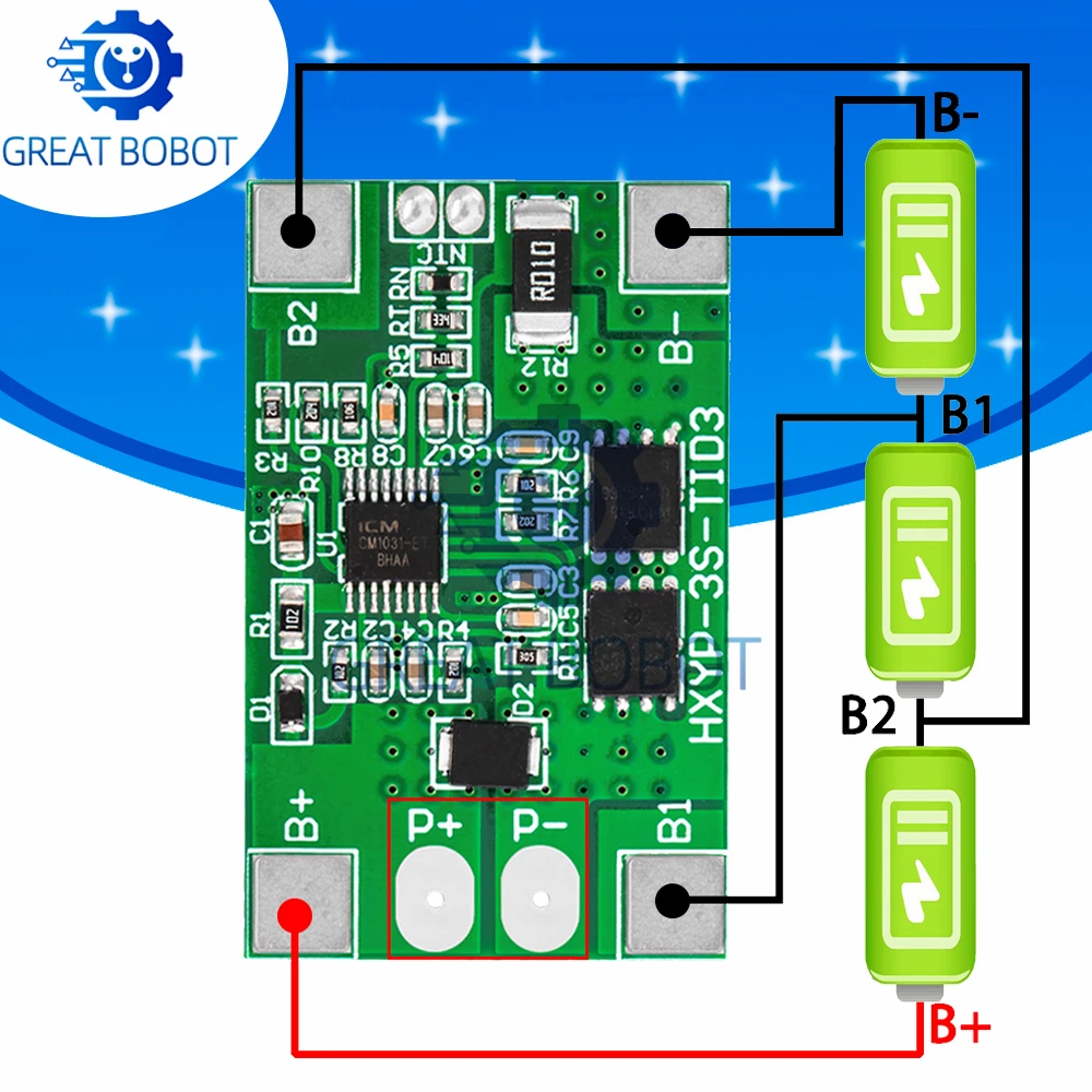 BS 3S 10A Li-ion Lithium Battery 18650 Charger PCB BMS Protection Board 12V 11.1V 12.6V Prevent overcharge