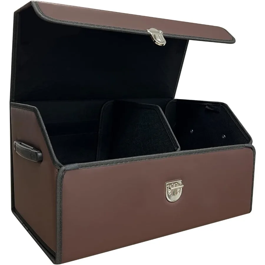 

Trunk Organizer for Car With LidFoldable Trunk Organizer for SUVs Sedans MultiFunctional Leather Storage Box Brown Small