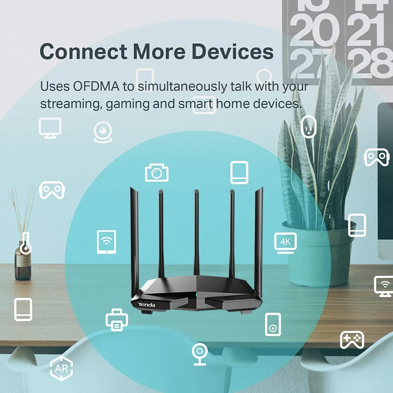 Tenda Smart WiFi 6 Router AX1500 802.11ax Wi-Fi6 Pro Dual Band AX OFDMA MU-MIMO Parental Controls 5*6dBi High-Gain Antennas