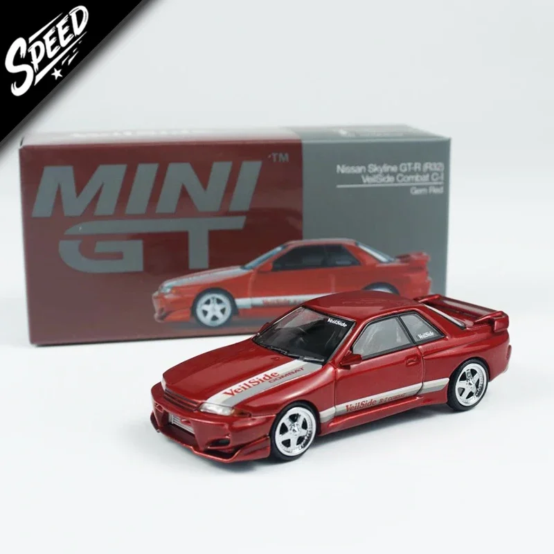 MINIGT متوفر في المخزون Nissan Skyline GTR R32 1:64 VeilSide Combat C-I Gem Red 987 Diecast مجموعة نماذج السيارة ألعاب