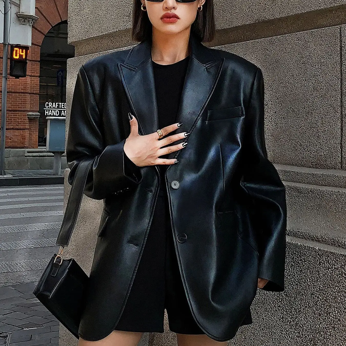 Blazer Button Black Leather Jacket Women Punk Korean Vintage Streetwear Casual Spring Autumn Loose Leather Coat Sense Of Luxury