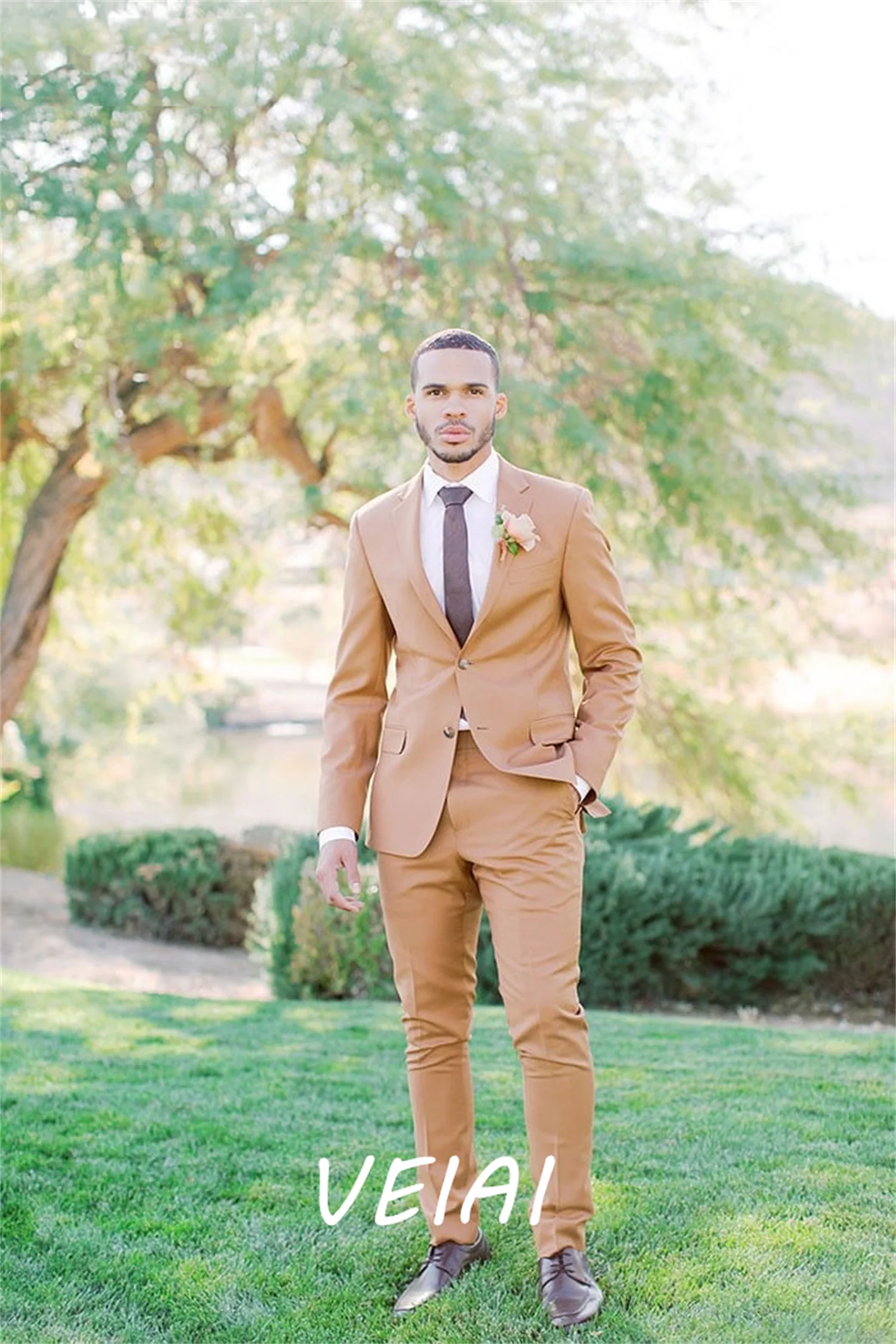

CustomizedKhaki Men Suits Notched Lapel Single Breasted Blazer Jacket Tuxedos Groom Wedding Suits Costume Homme Mariage 2 Piece