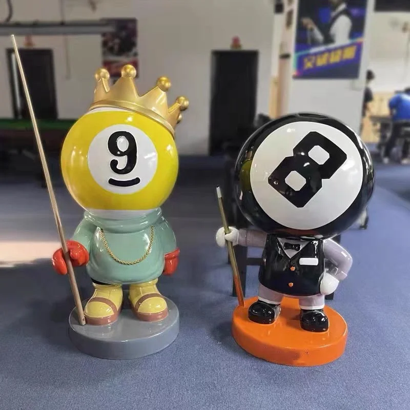 Fiberglass Billiard Cartoon Statues, Personalized Sports Character Sculpture for Billiard Hall Bar Club Interior Decor