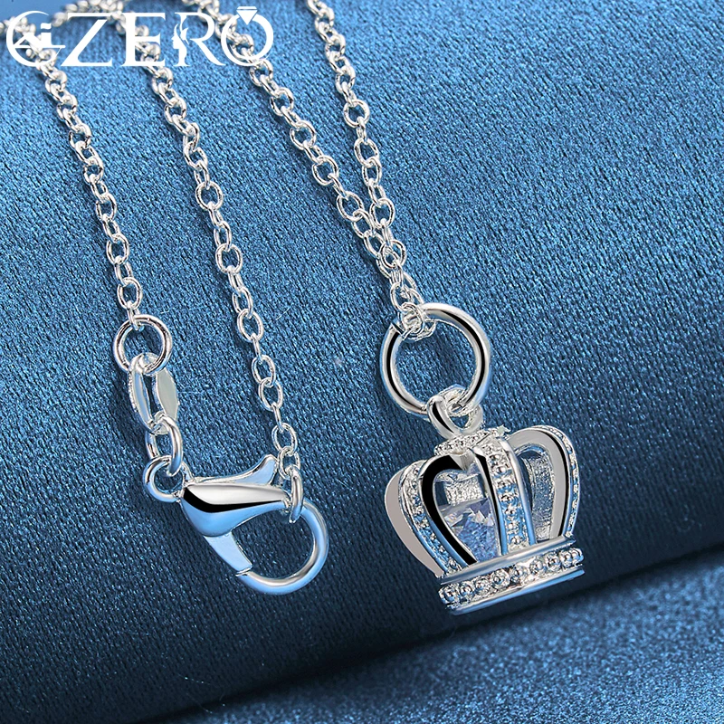 ALIZERO 925 Sterling Silver AAA Zirconia Crown Pendant Necklace With 16-30 Inch Chain For Women Wedding Party Charms Jewelry