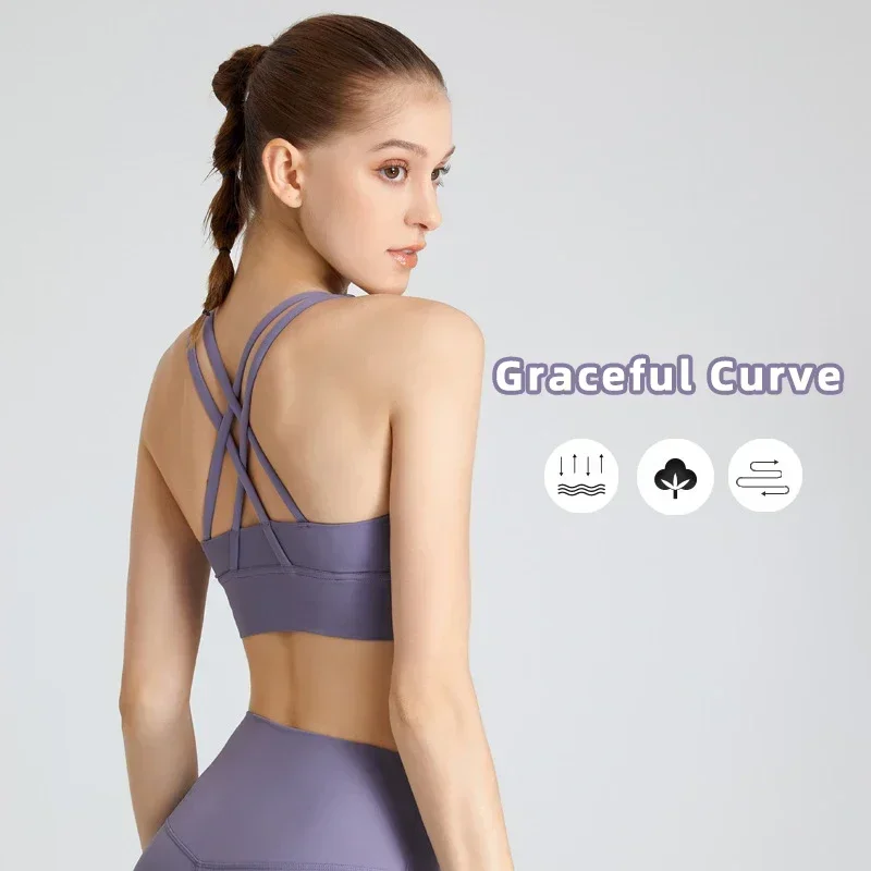 Classic Women's Yoga Sports Bra High Intensity Shockproof Sexy Cross Straps Back Crop Top Exercise Outdoor Pilates Sport Vest