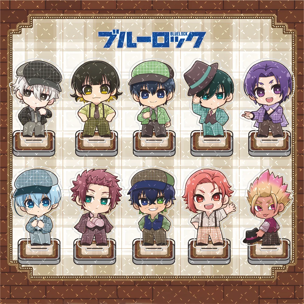 Blue Lock 10cm Vintage Detective Suit Chibi Acrylic Stand Figure Keychain Tabletop Decor Collectible Ornament Gift for Fans