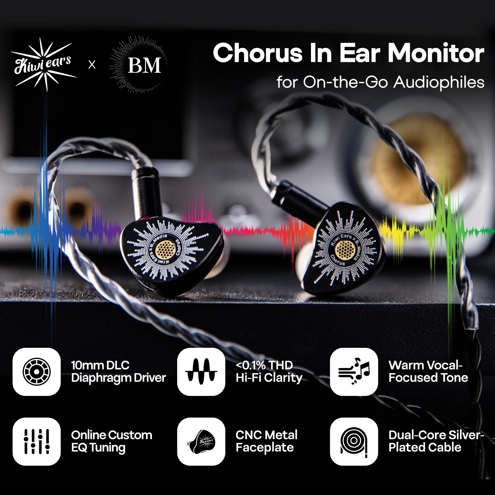 LInsoul Kiwi Ears x B_Media: Chorus DLC Diaphragm Dynamic Driver IEM z mocnym i zaciętnym charakterem dźwięku — zdjęcie produktu 4