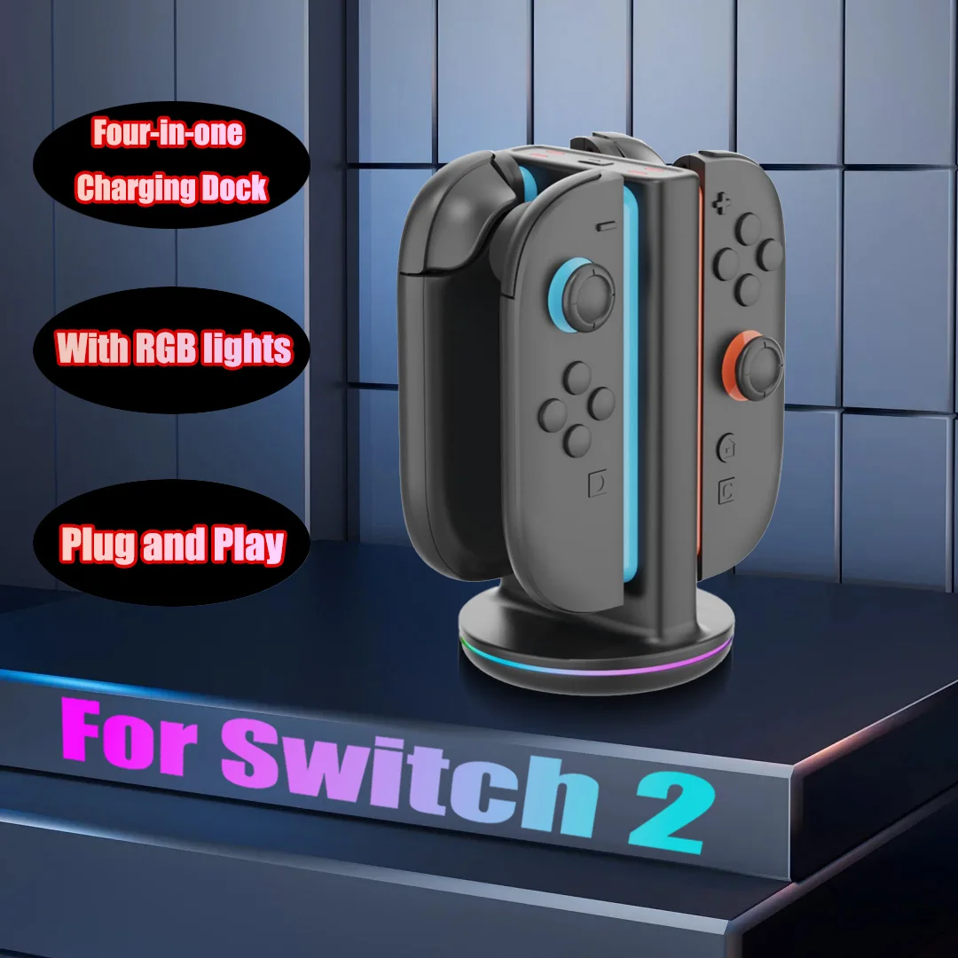 

Nintendo Switch 2 JoyCon 4-in-1 Handle Magnetic Charger Holder Fast Charging Base Accessory with RGB Light Controller Stand