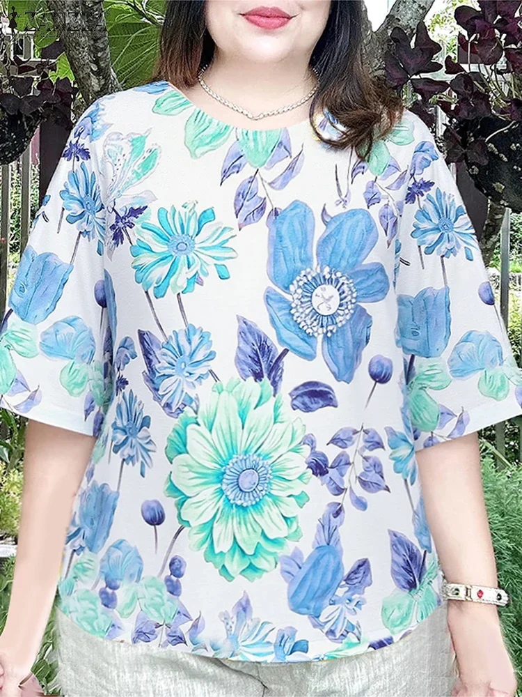 Floral Tunic Women Loose Blouse Bohemian Printed Tops 2025 ZANZEA Casual Half Sleeve O Neck Blusas Fashion Summer Pullover