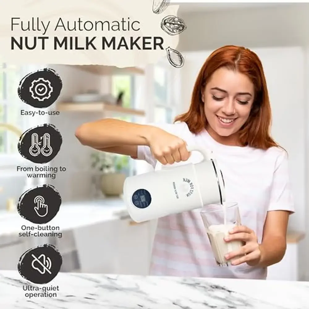 Plant-Based Nut Milk Maker 28oz Almonds Soy Oats Beans Homemade Dairy-Free Beverages Stainless Steel Strainer & Online Recipe