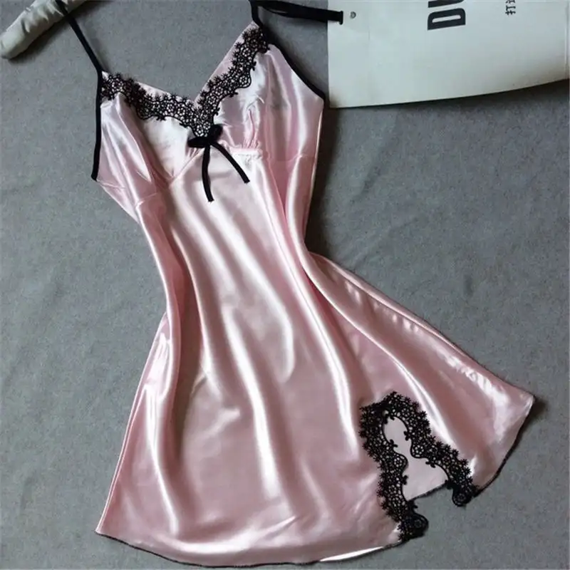 Sexy Sleepwear Lady Sexy Silk Satin Night Dress V-neck Nightgown Plus Size Nightdress Lace Nightwear for Women Nighty for Ladies - Image 14