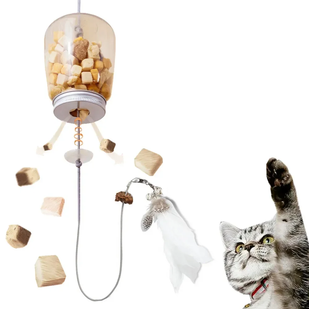 

Cat Toy Interactive Cats Leak Food Feather Toys with Bell Hanging Door Scratch Rope Pets Food Feeder Dispenser Kitten Catnip Toy