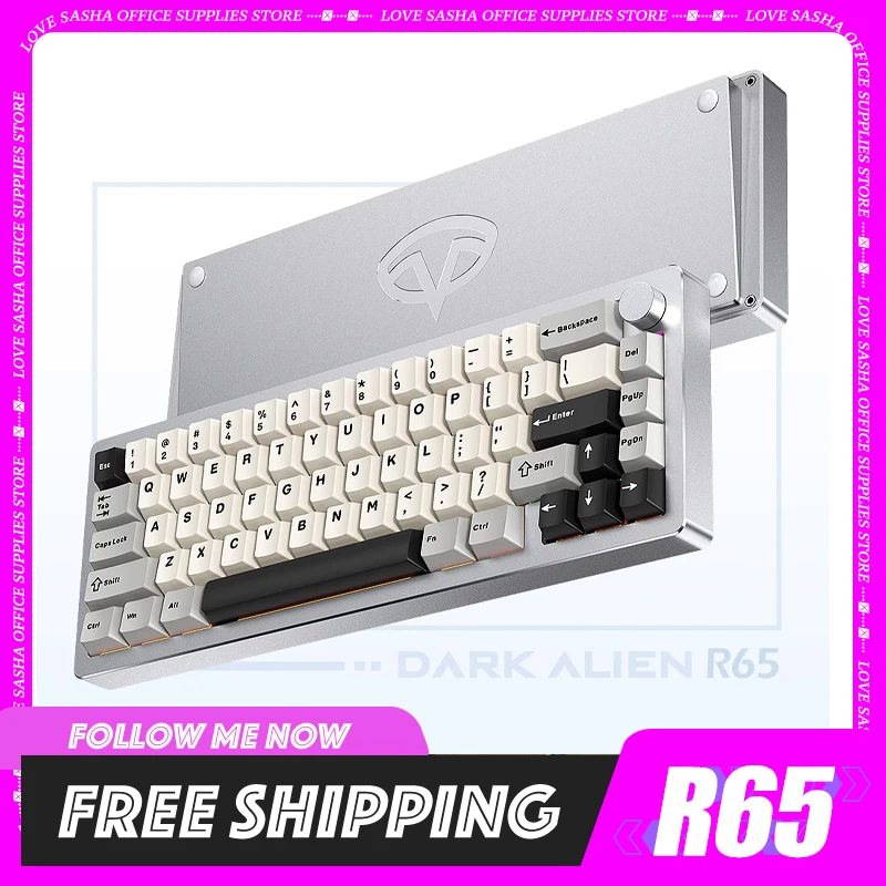 escuro alien r65 teclado mecanico liga de aluminio cnc wireless tri mode hotswapp rgb backlight escritorio desktop 01