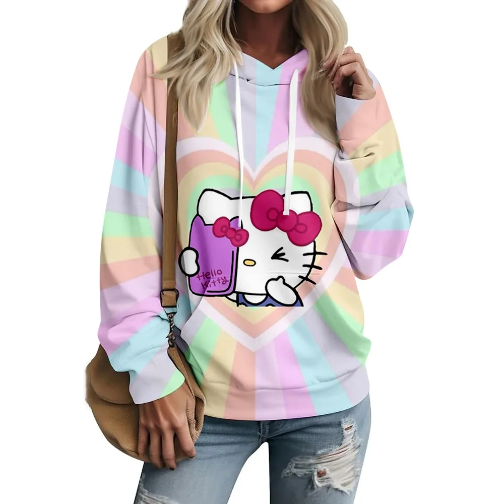 women Hoodies Hip Hop Street Style Casual Printed Hoodie Loose New Sweatshirts Spring Autumn Hello Kitty Cute print Clothing