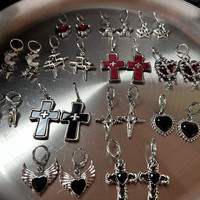 New Korean Fashion Vintage Cross Crystal Hoop Earrings For Women Goth Charms Cute Punk y2k Jewelry Accessories