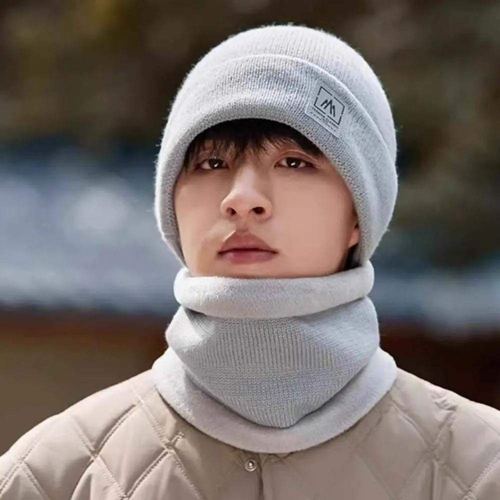 قبعة إيرفلاب قبعة مرنة ووشاح بدلة عصرية بلون سادة وشاح مدمج على الطراز الكوري قبة بلوفر شتوي قبعة أكثر دفئا