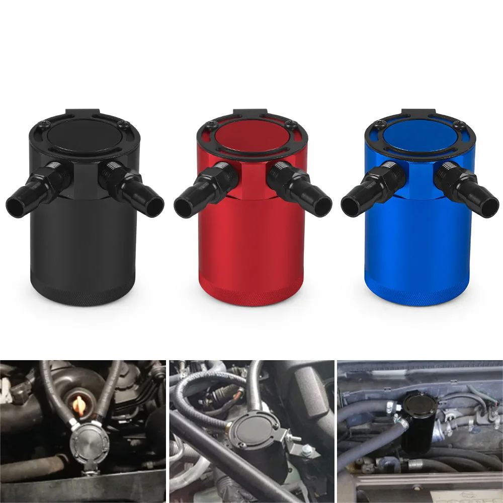 Universal Oil Catch Can Compact Baffled 2-Port Aluminum Reservoir Oil Catch Tank Fuel Tank Parts Two hole breathable Kettle