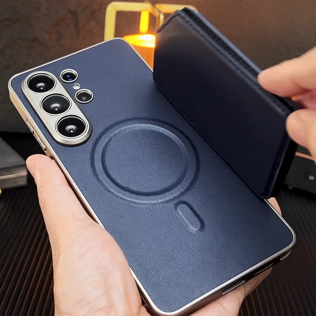 For Samsung Galaxy S26 Ultra Case Leather Card Package Holder Magnetic Wireless Charge Plastic Cover For Galaxy S26 Ultra Case