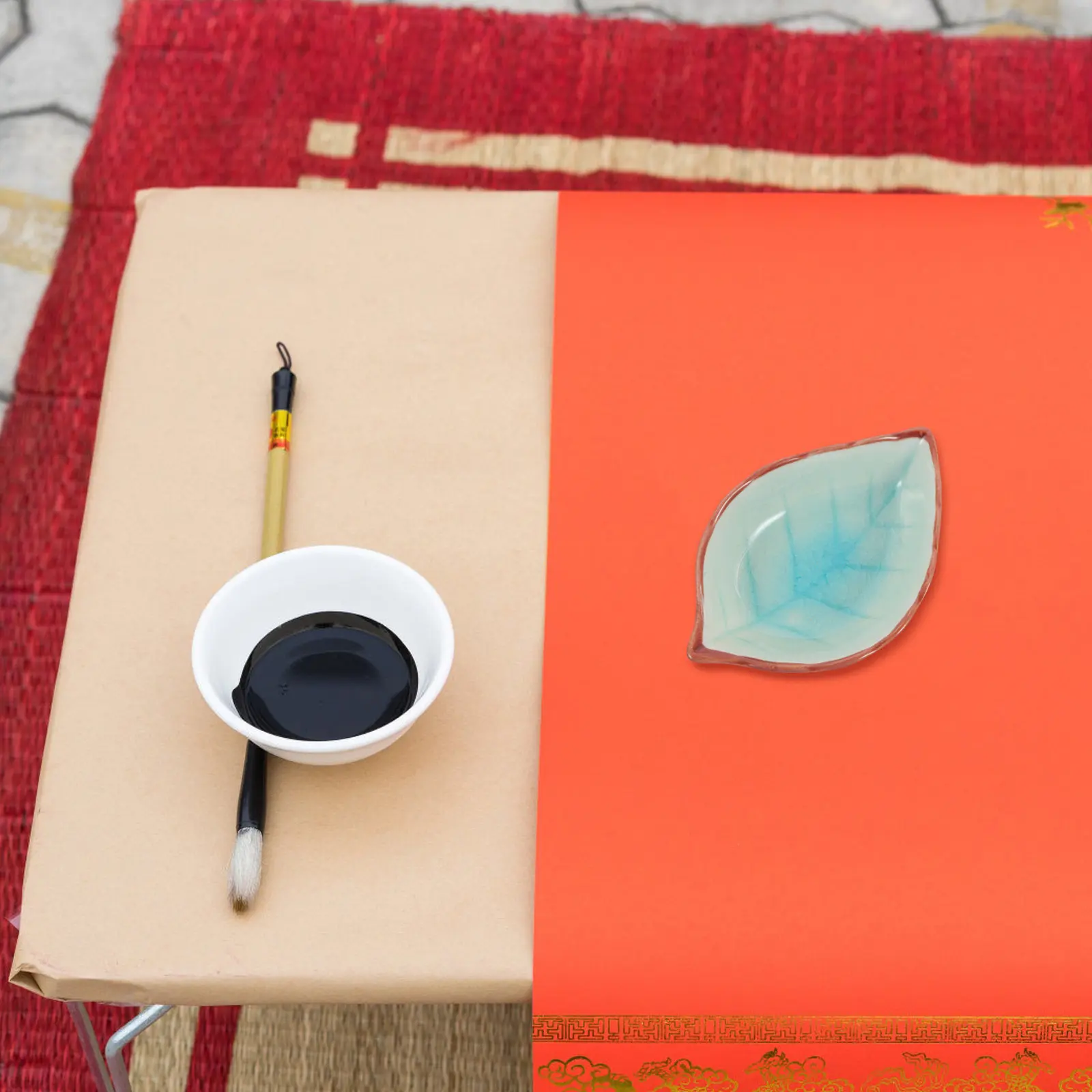 2Pcs Ceramic Calligraphy Ink Tray Brush Washing Dish Inkwell for Study Room Office Desktop Chinese Brush Pen Rest Dipping Bowl