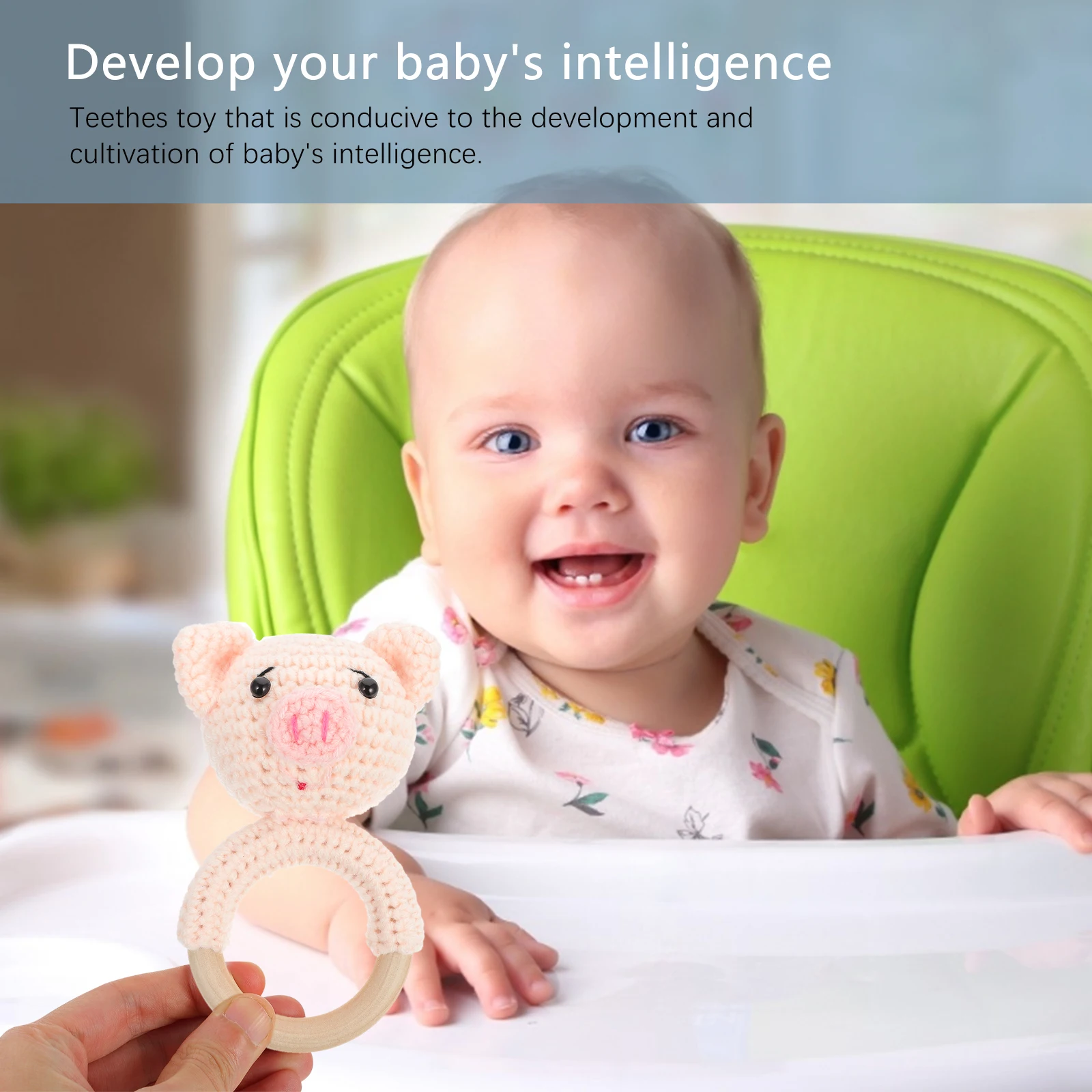 Porco bebê sensorial brinquedos de madeira agitar anel sensorial shaker mão calmante pacificando criança