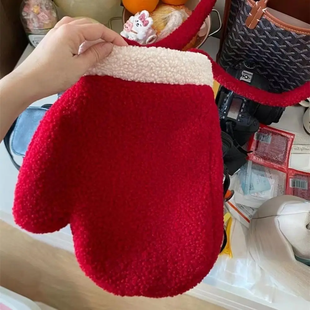 Novelty Plush Fur Shoulder Bag Red Christmas Gift Winter Gloves for Party