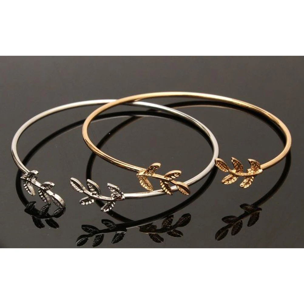 

Leaf Bracelet Wire Bangle Women Bangles Fashion Adjustable Bracelets Open Stylish Silver