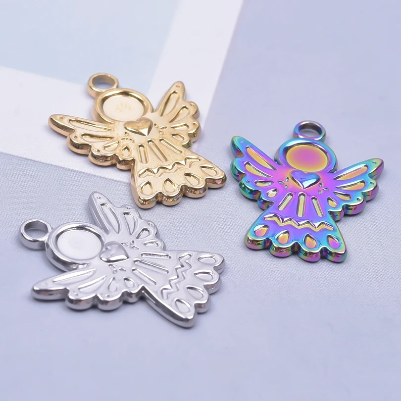 10PCS Guardian Angel Wings DIY Craft Necklace No Fade Stainless Steel Charm Fairy Pendant Jewelry Making Keychain Bulk Wholesale