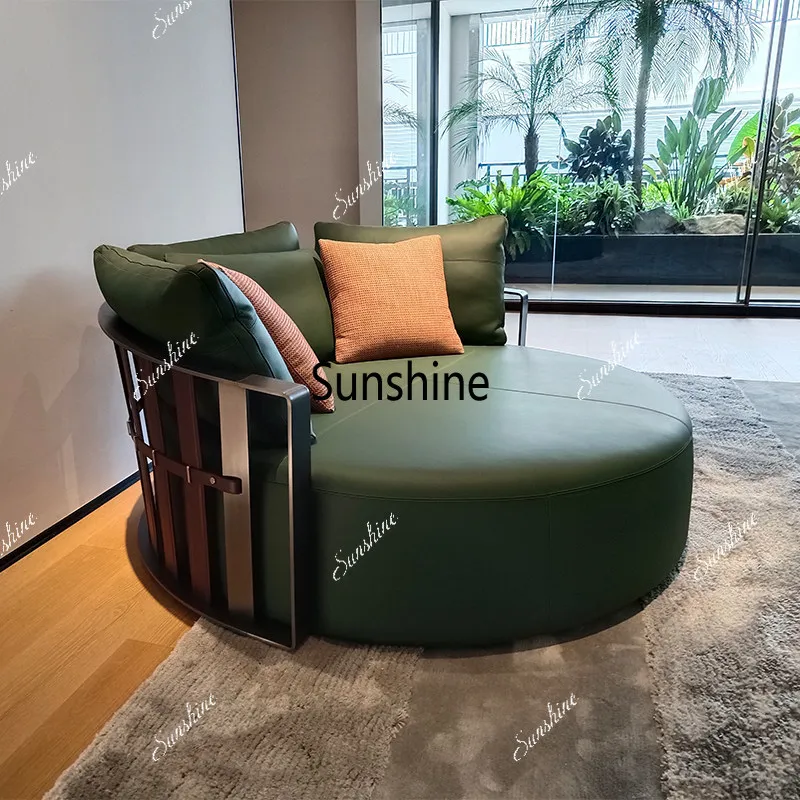 

Italian leather sofa swivel chair living room villa design round