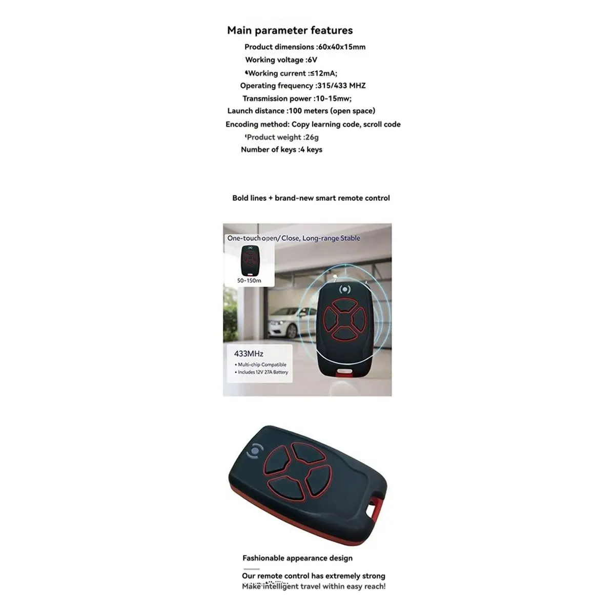 ^DT606~~433M Wireless Remote Control Switch with Fixed Learning Code for Doors, , Roller Shutters, Garage Doors Keys A