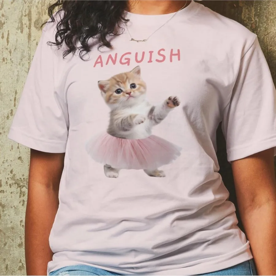 

Футболка Anguish Cat мем для мужчин и женщин, футболки из 100% хлопка, топы с короткими рукавами 0815-1