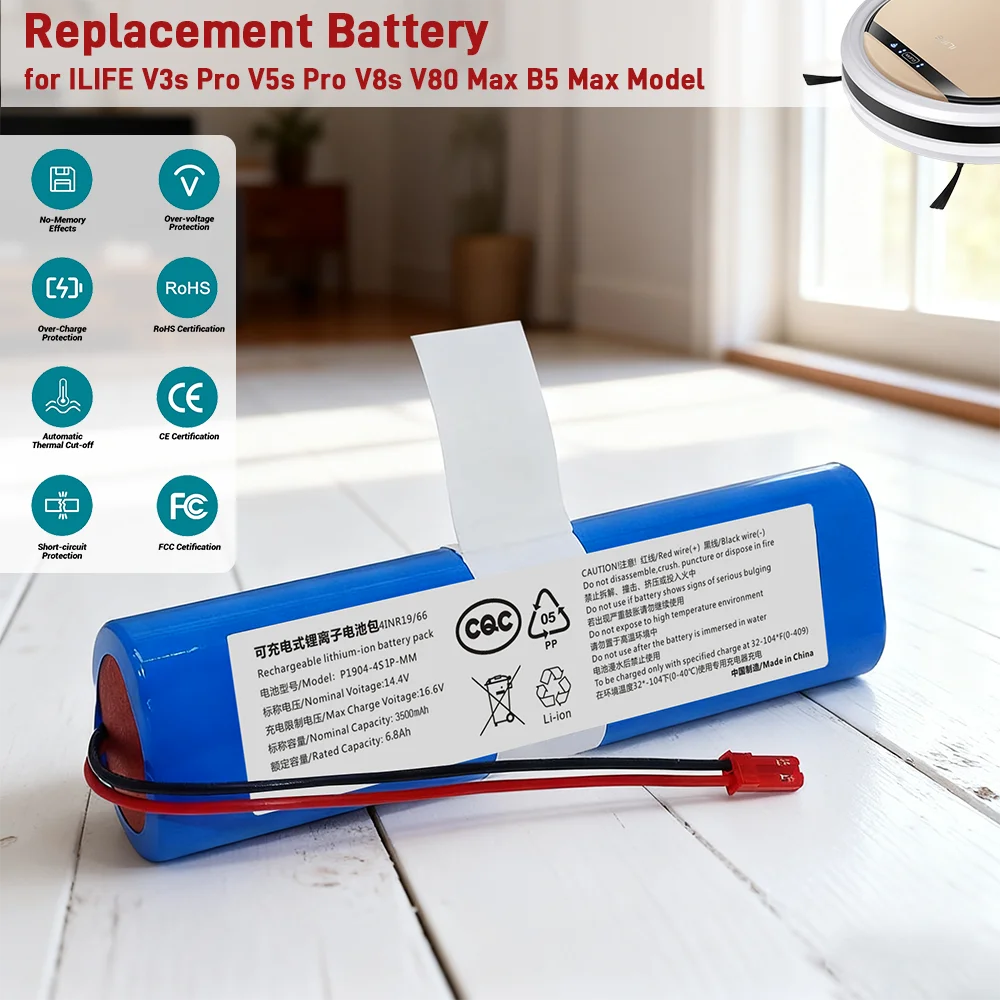 

14.4V 2800mAh Rechargeable Battery Compatible with ILIFE V3s Pro V5s Pro V8s V80 Max B5 Max Robot Vacuum Cleaner