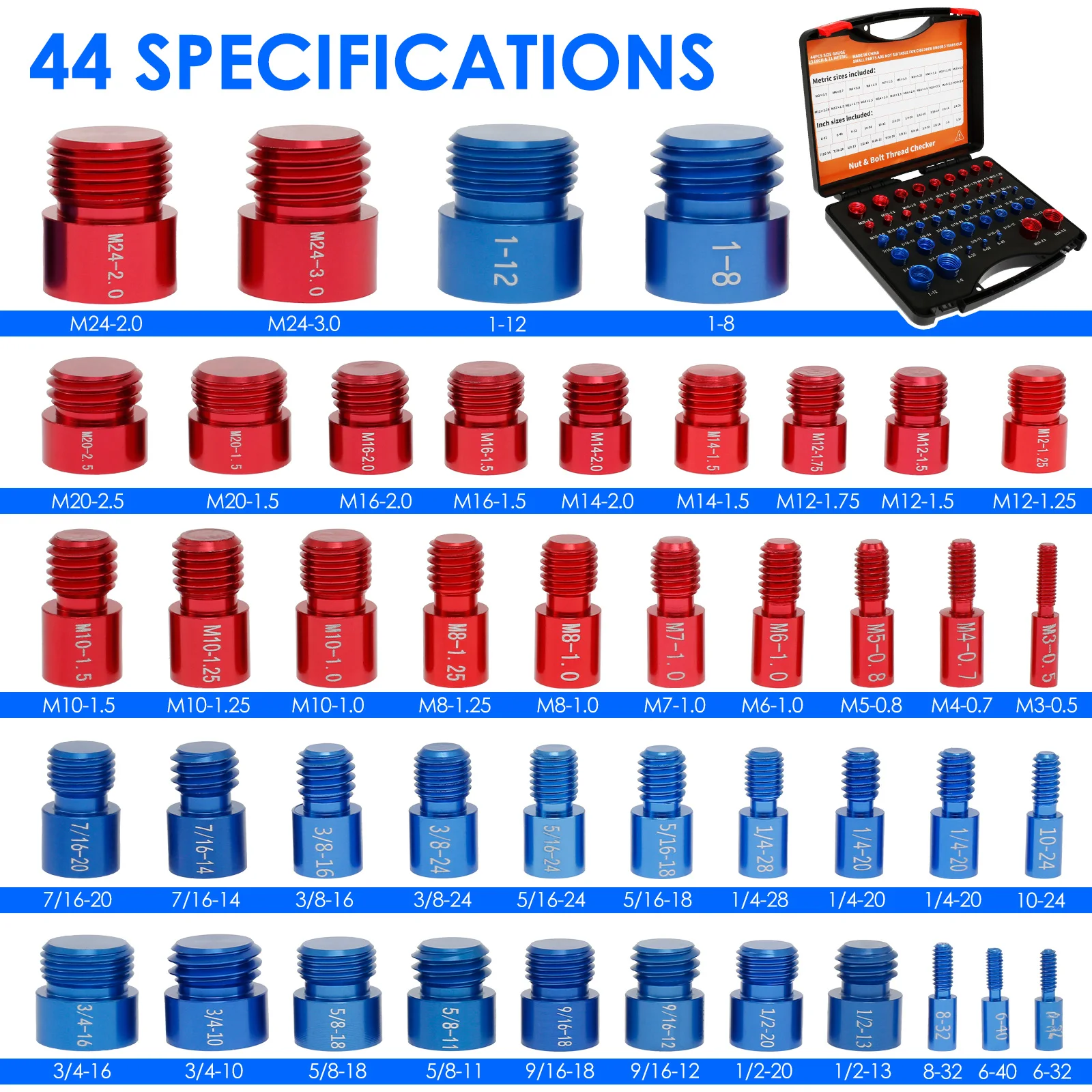 

44 шт., измеритель резьбы, метрическая и императорская гайка и болт, идентификатор резьбы, калибр с коробкой для хранения, легко носить с собой