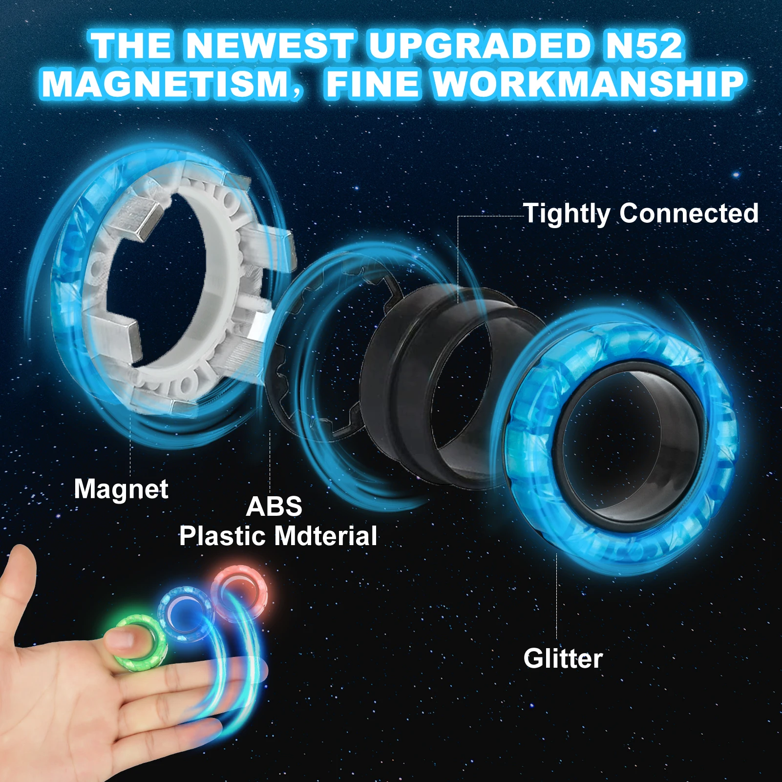 12 Stück im Dunkeln leuchten Magnet ring Zappeln Spinner Spielzeug Finger Magnet Adhd Stress abbau für erwachsene Kinder Angst