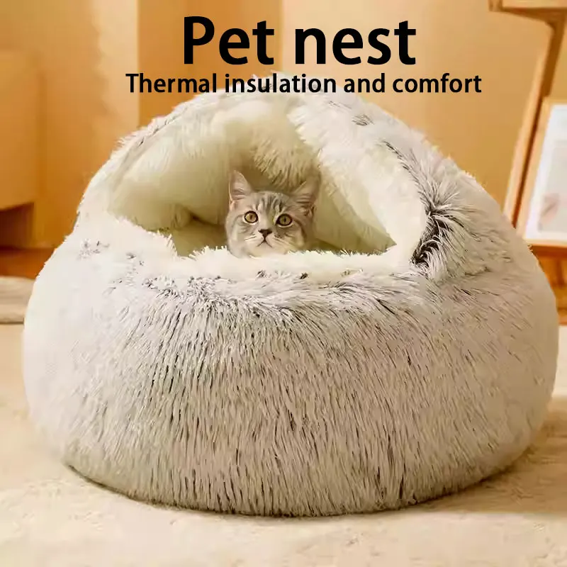 

Plush Fleece Insulated Shell Cat nest , Semi-Enclosed Dog Bed, Closed Top Cat Nest, 2 in 1 Fashionable Pet nest