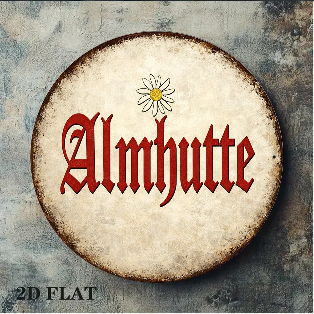 2D Flat Round Sign, Vintage Plaque Featuring 