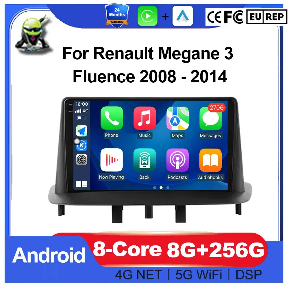 Car Radio Multimedia video Player For Renault Megane 3 Fluence 2008 - 2014 GPS Navigation DVD Android Auto Wireless Carpaly