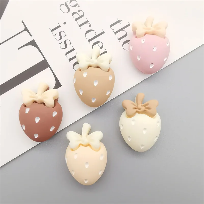 10Pcs Cream Color Strawberries Resin DIY Shoes Hat Icebox Barrette Mobile Phone Case Scrapbook Cream Glue Flat Back Resin