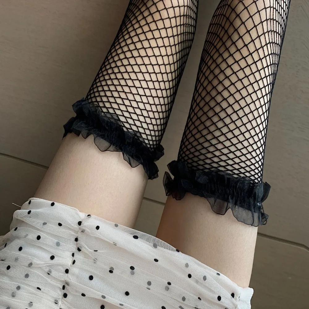 

Длинные кружевные чулки выше колена, черные, сетчатые, устойчивые к затяжкам, для трансграничной торговли