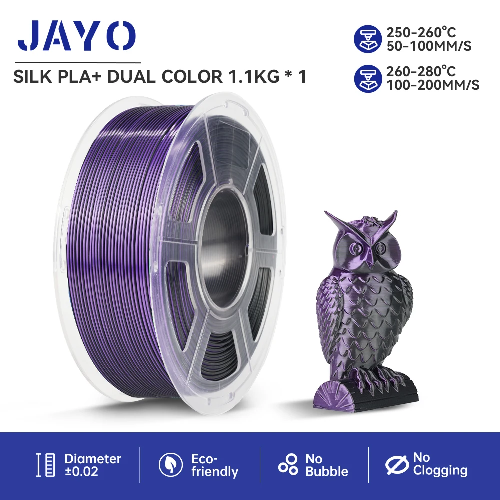 JAYO SILK 3D-Filament, zweifarbig/dreifarbig, 1,75 mm, 1 kg, ordentlich gewickelt, robust, keine Blasen, 3D-Drucker-Filament für FDM Muticolor