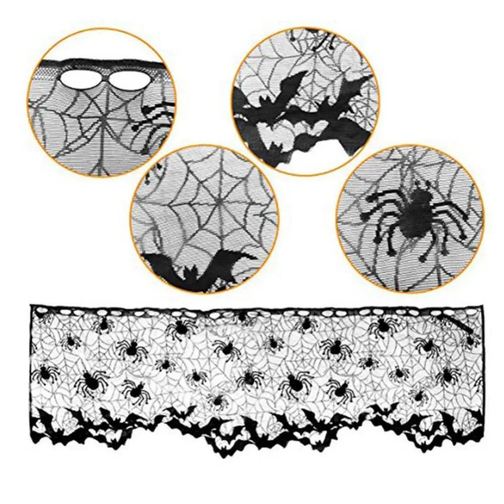 Halloween Bat Cobweb Lamp Shade Cover Lace Ribbon Beautiful Lamp Shade Curtain Fireplace Decoration