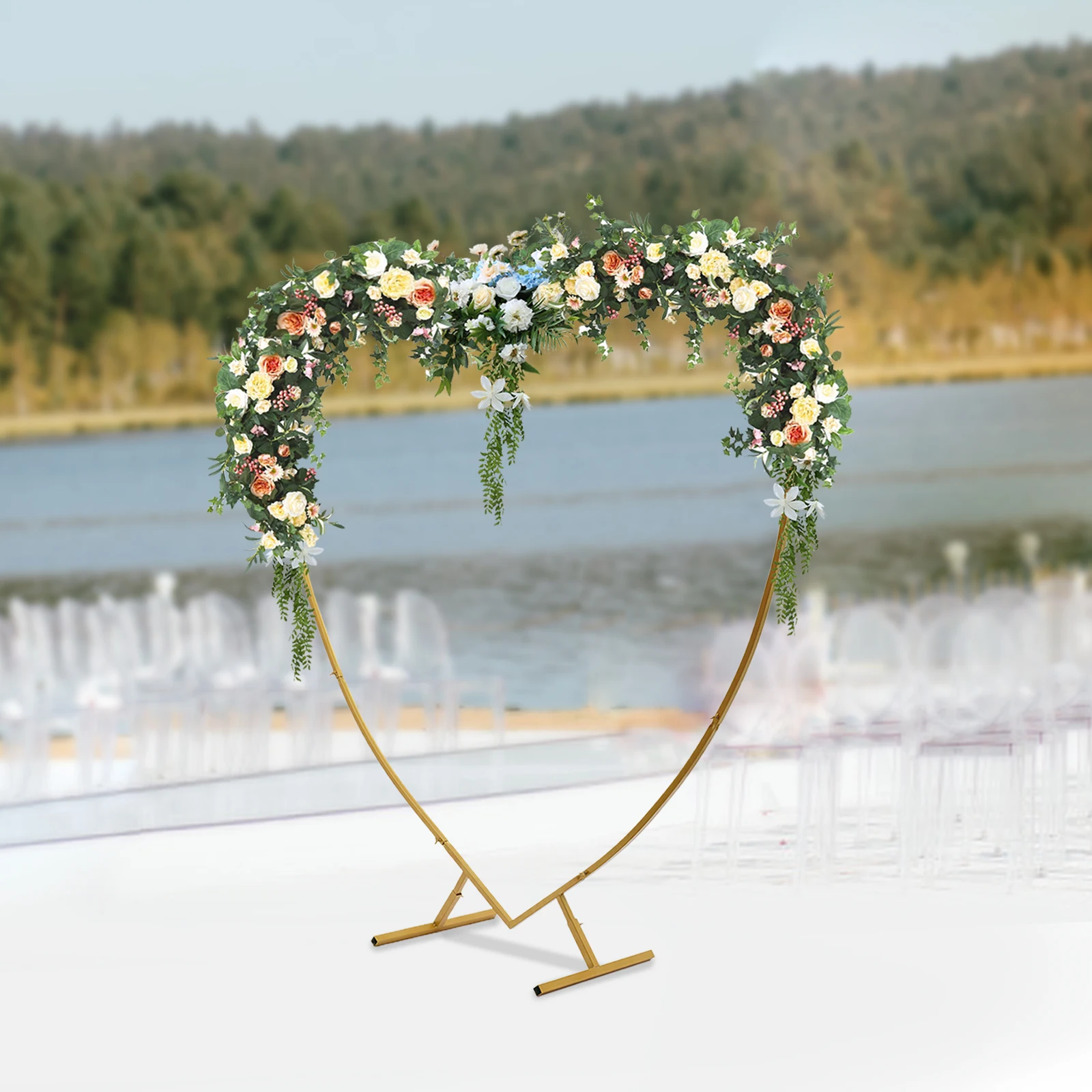 210cm(6.89ft) Heart Shaped Gold Metal Balloon Arch Stand Frame Display Kit Love