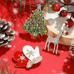 Classic Rhinestone Christmas Gifts Brooches for Women Unisex Enamels Trees Elks Gloves Pins Banquets Party Jewelry Accessories
